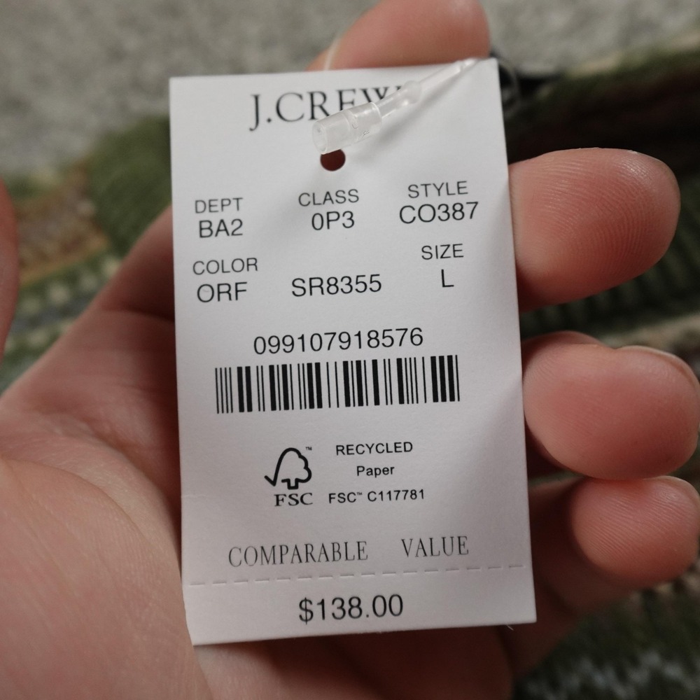 NEW J Crew Sweater Mens L Green Fair Isle Lambswool Crewneck Knit Pullover Cozy - Picture 5 of 13